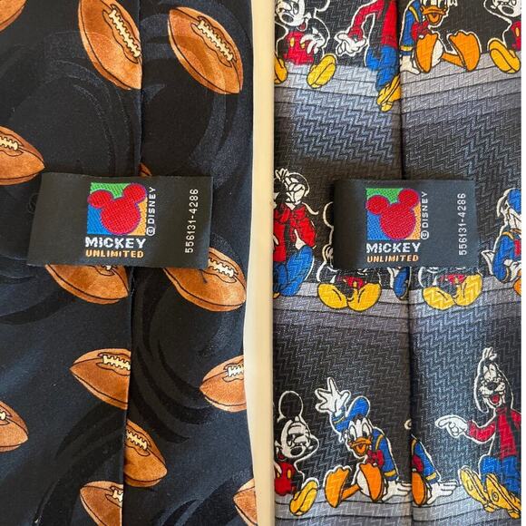Lot Of 2 Vintage Mickey Mouse Unlimited Disney Neck Ties Football Goofy Donald - Picture 4 of 5